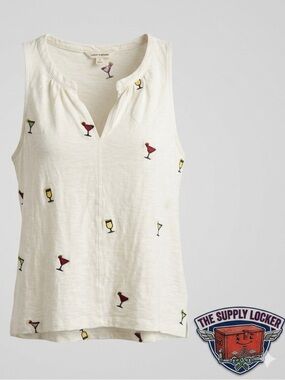 Lucky Brand Embroidered Cocktail Drink Tank Top Women’s Small Cream NWOT